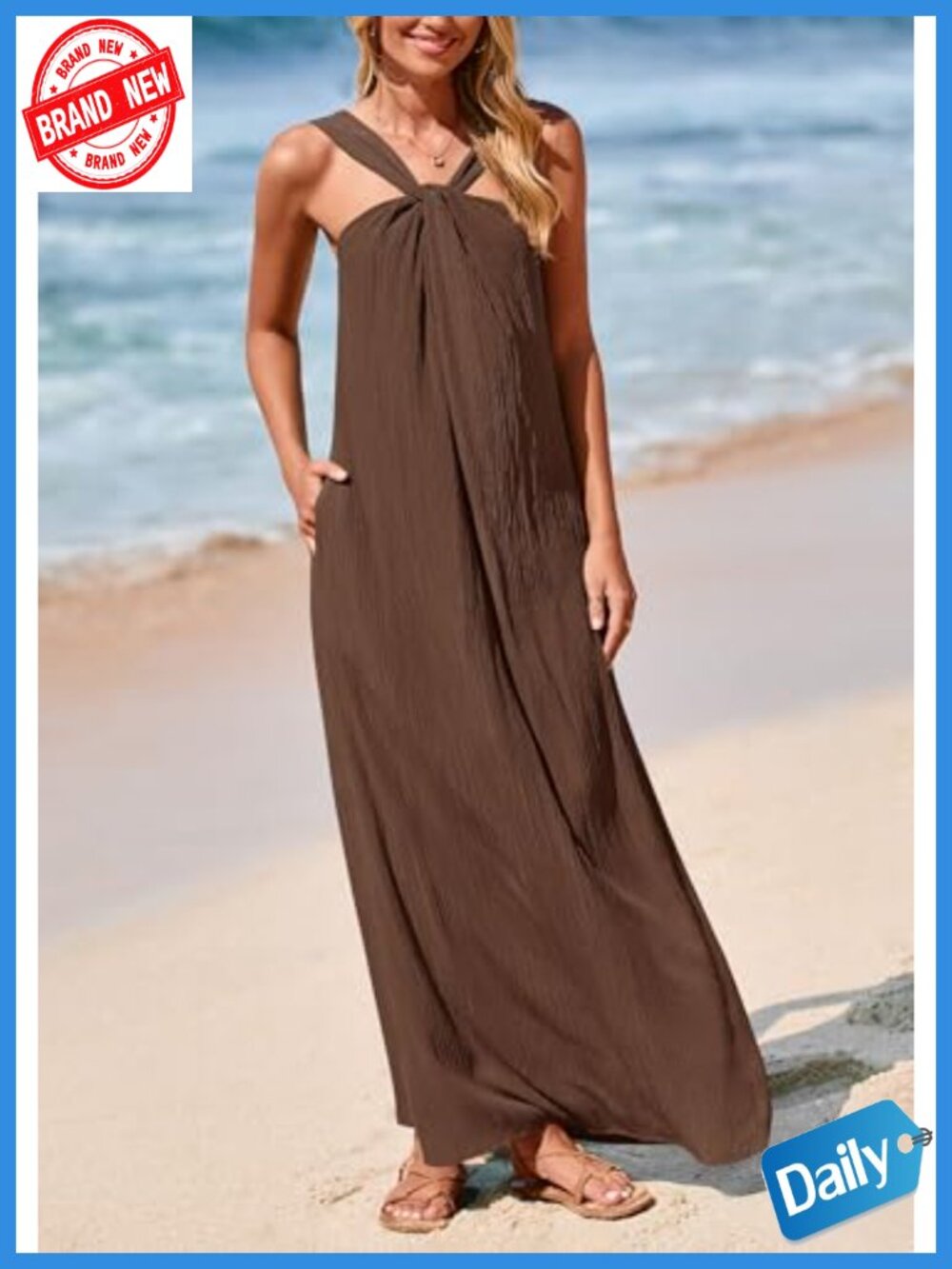 Sleeveless Flowy Maxi Dress with Pockets Loose Fit Summer - Picture 5 of 6